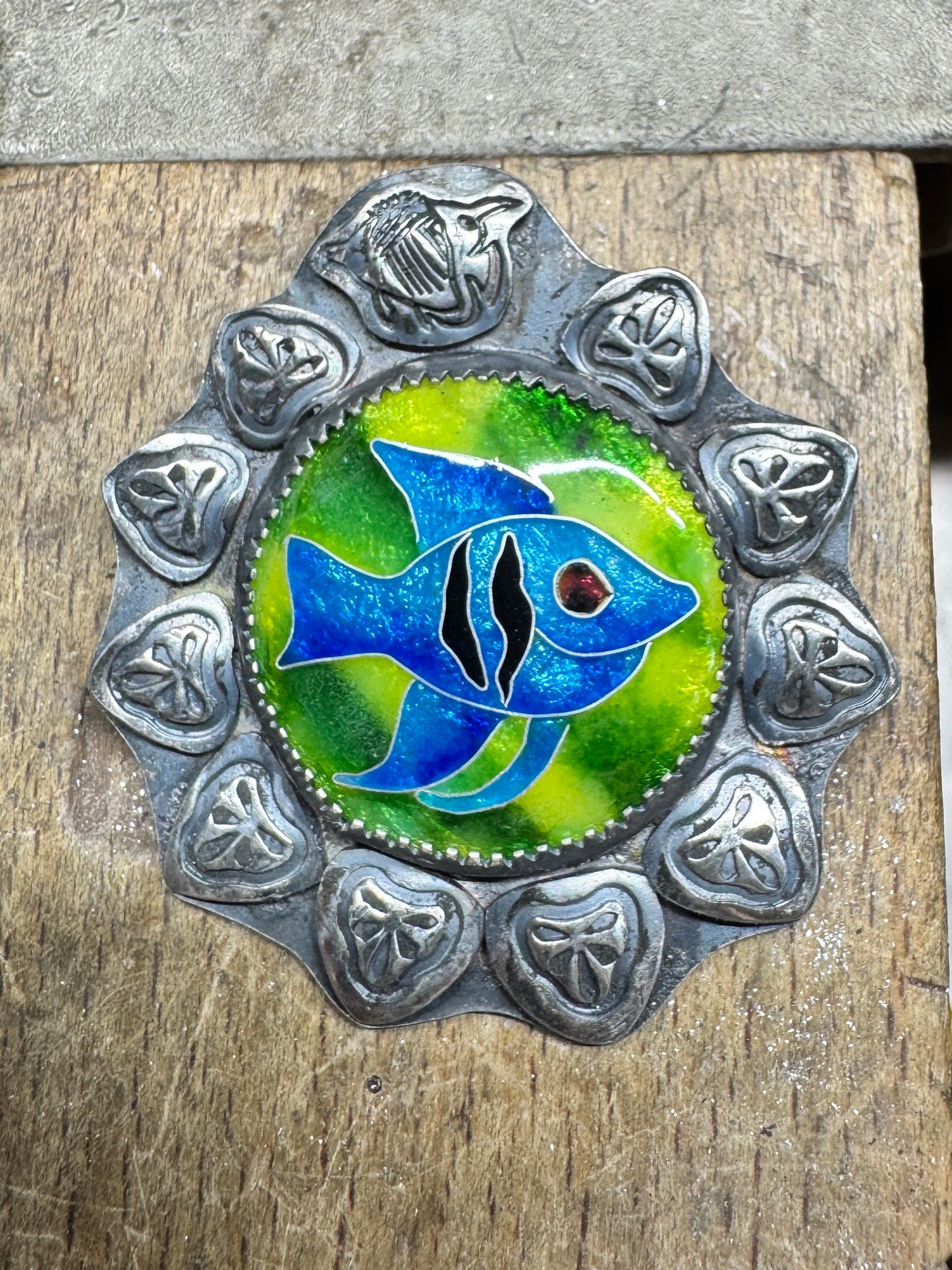 Enamel fish pendant