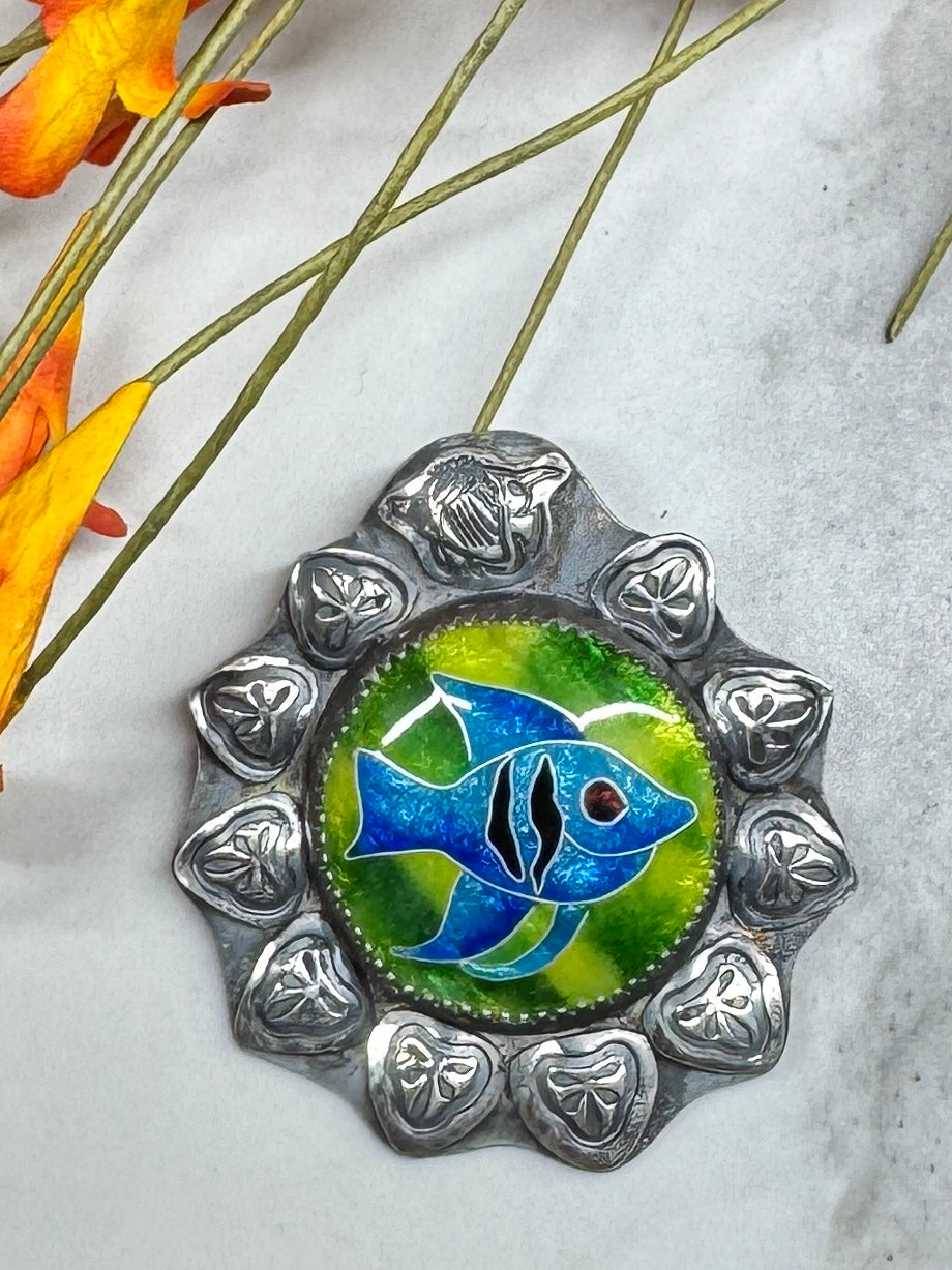 Enamel fish pendant