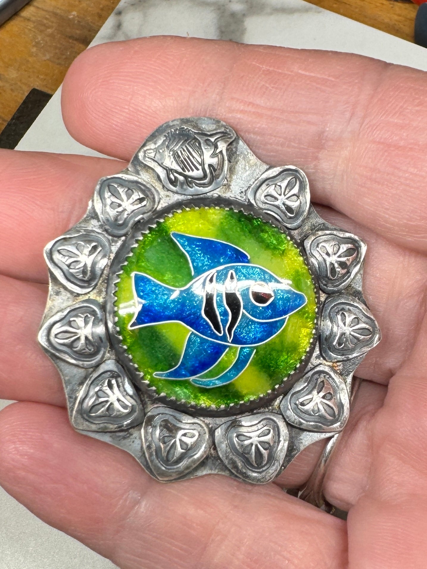 Enamel fish pendant